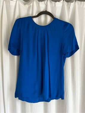 J. Crew Silk Cobalt Blue Pleated Silk Short Sleeve Blouse